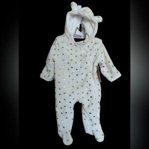 NWT Little Joy Fleece White Polar Bear Hooded Romper, 0-3M